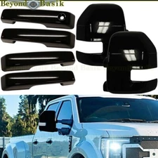 2023-2025 Ford F250-F550 Crew GLOSS BLACK 4 Door Handles NoSMT+Top Mirror COVERS