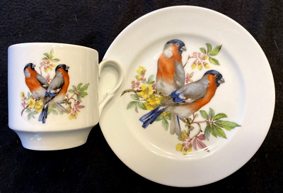 Vintage E&R Schumann Arzberg Bavaria Germany 7 3/4'' Bird Plate & Mug Set