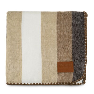 QISU Alpaca Wool Throw Blanket 85x65 Breathable Soft Warm (Camel Thick Stripe)