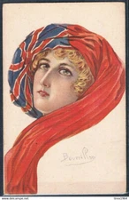 M188 ART DECO a/s BOURRILLON PATRIOTIC BRITISH FLAG SCARF LADY WOMAN
