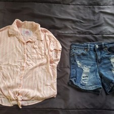 girl 12 denim shorts pink white short sleeve