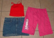Girls Sz Large 10 / 12 Halter Top, Denim Skirt  Bermuda Shorts 3 Pc Mixed Lot