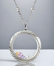 Living Memory Floating Charm Glass Locket Waterproof Stainless Steel Necklace