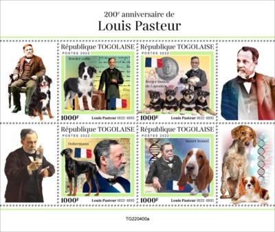 Louis Pasteur Dogs Collie Herder Doberman Basset Hound MNH Stamps 2022 Togo  M/S