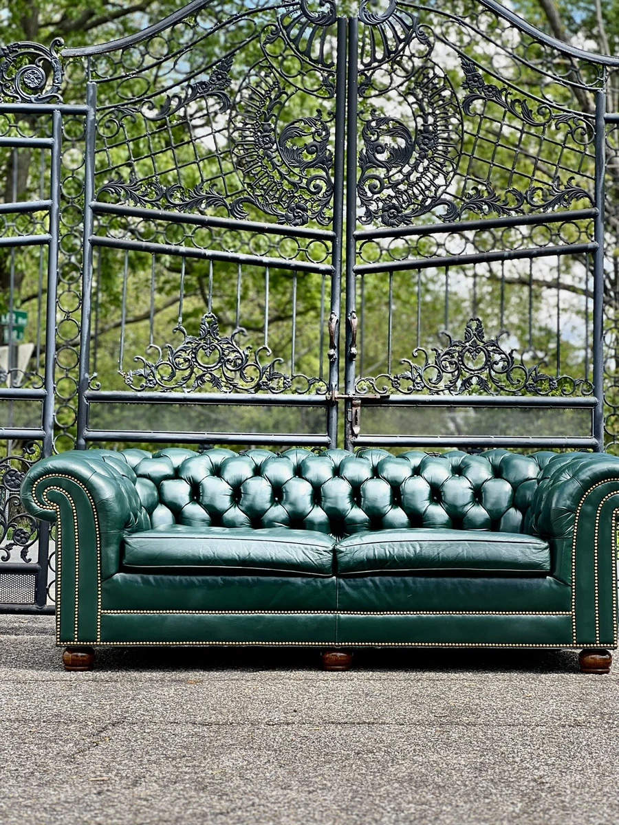 Vintage Green Leather Chesterfield Sofa