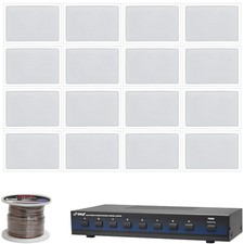 In-wall 6.5" 200w White Speakers, 100ft Speaker Wire, 8-channel Speaker Selector