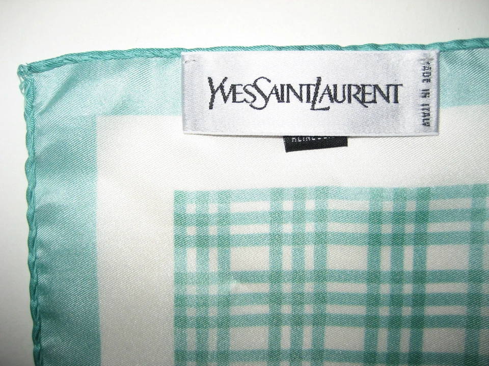 $140 NEW Mens Yves Saint Laurent YSL Green Silk Handkerchief Pocket Square 13x13 - Image 4 of 4