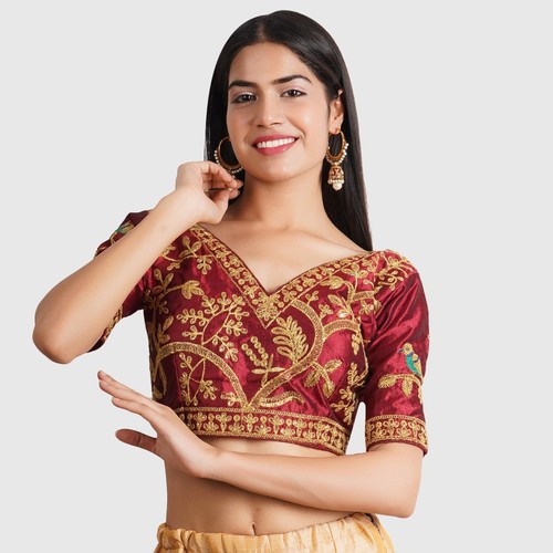 Indian Ethnic Women Embroidered Silk Blend Blouse For Saree Lehenga Party Wear - Picture 14 of 23