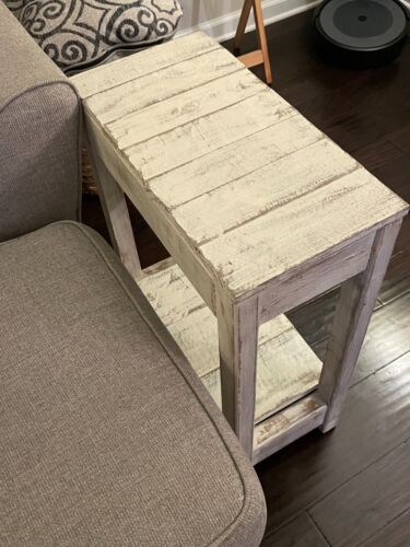 Antique White Reclaimed Wood Rustic Farmhouse-Style Sofa End Table / Cabin style - Picture 4 of 4