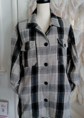 New Lucky Brand Pea Coat Jacket Womens Size M Relaxed Fit Gray Plaid Plaid
