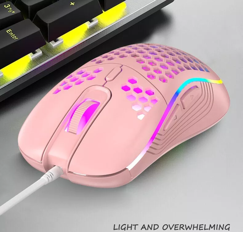 Pink Honeycomb USB Wired RGB Gaming Ergonomic Adjustable DPI PC Computer  Mouse