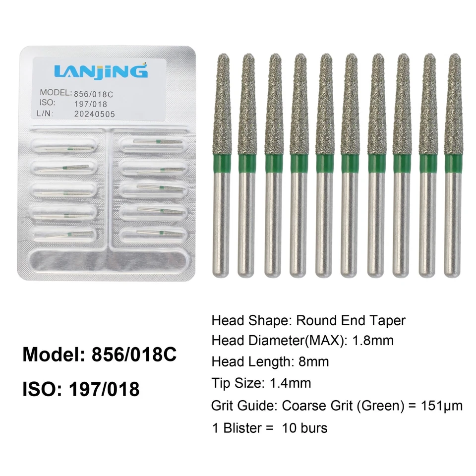 Dental Diamond Burs FG Round End Taper Football Fine Coarse 856 850 High Speed - Image 4 of 4