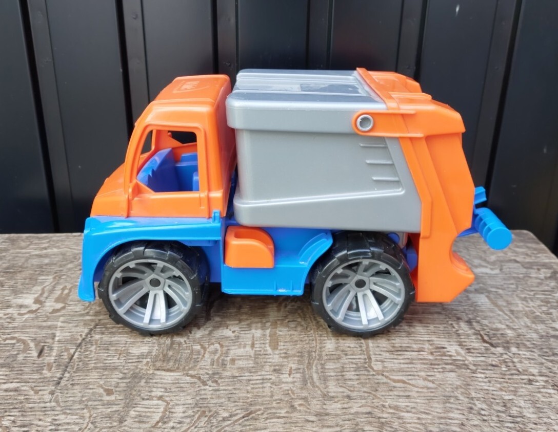 LENA TRUXX Bin Lorry Toy Refuse Collection Truck Rubbish Van Garbage Orange Blue