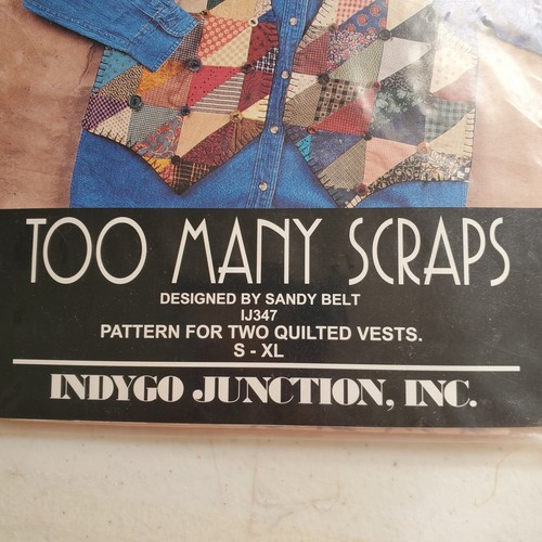 Indygo Junction Pattern Quilted Vest Too Many Scraps Misses S M L XL Vtg 1994 - Picture 2 of 4