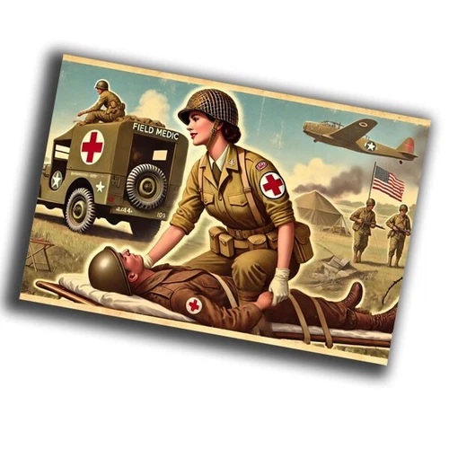 nice vintage retro military nurse helps a soldier WW2 Photo Glossy 4*6 in I43