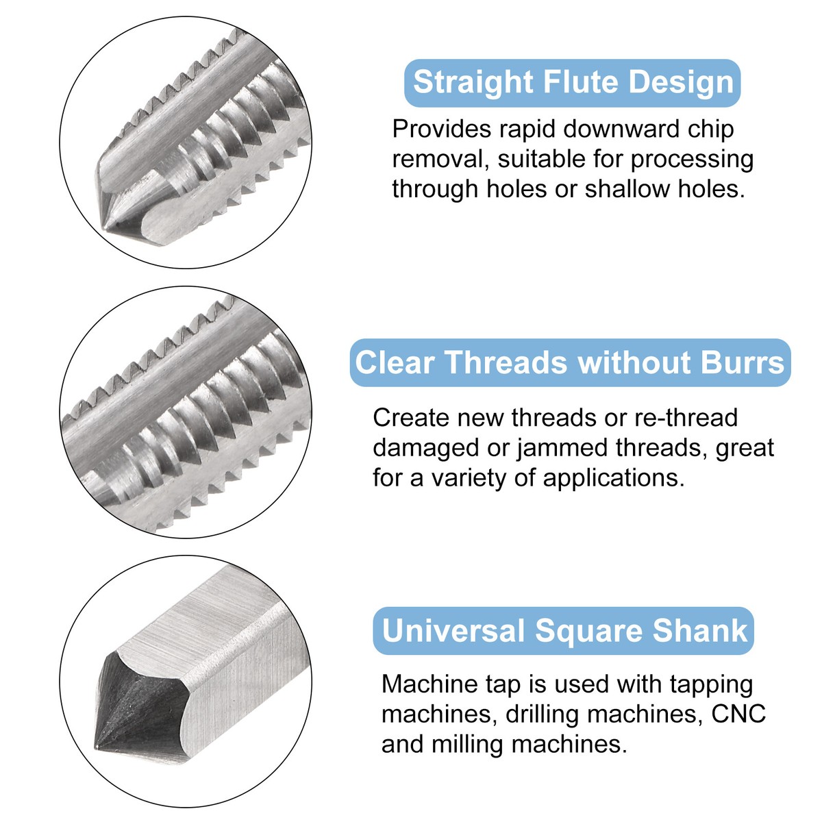 Uxcell Metric Machine Tap M10 X 1.5mm H2 High Speed Steel | 3 Flute Straight Tap For Threading Holes, DIY & Repair - View #13