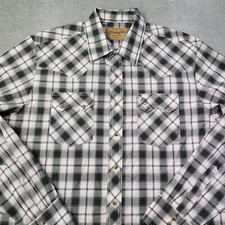 Wrangler Pearl Snap Shirt Men XL Multicolor Plaid Retro Sawtooth Western Logo