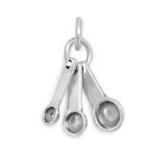 Measuring Spoons Set Movable Kitchen Cook 3D 925 Solid Sterling Silver Charm