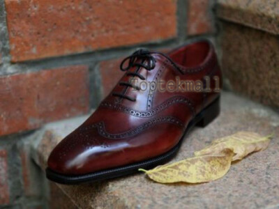 Handmade Men's Leather Brown Two Tone texture One Piece Lace-Up Dress  Shoes-33 | eBay