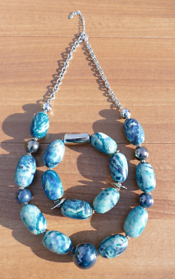 Fiorelli Chunky  Bead Necklace & Matching Bracelet Teal Mix