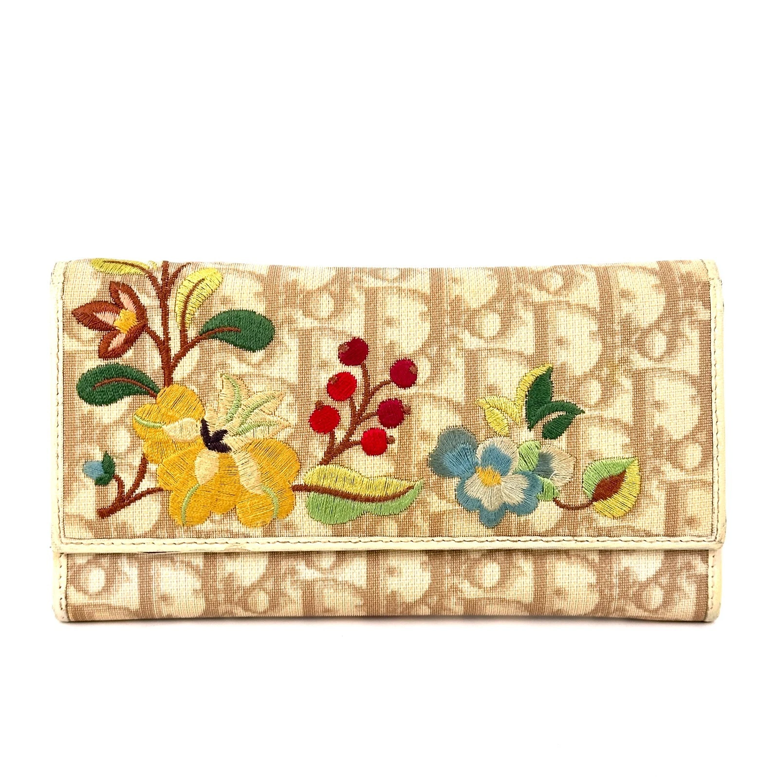 Portefeuille long trotteur brodé fleur Christian Dior authentique B utilisé du Japon