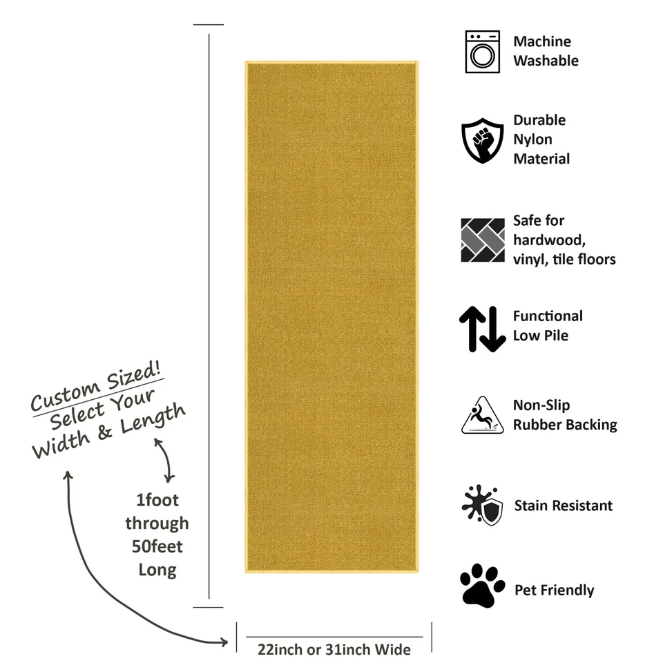 定制尺寸楼梯走廊长条地毯防滑橡胶背面纯色 BEIGE 金色 — 第 4/4 张图片