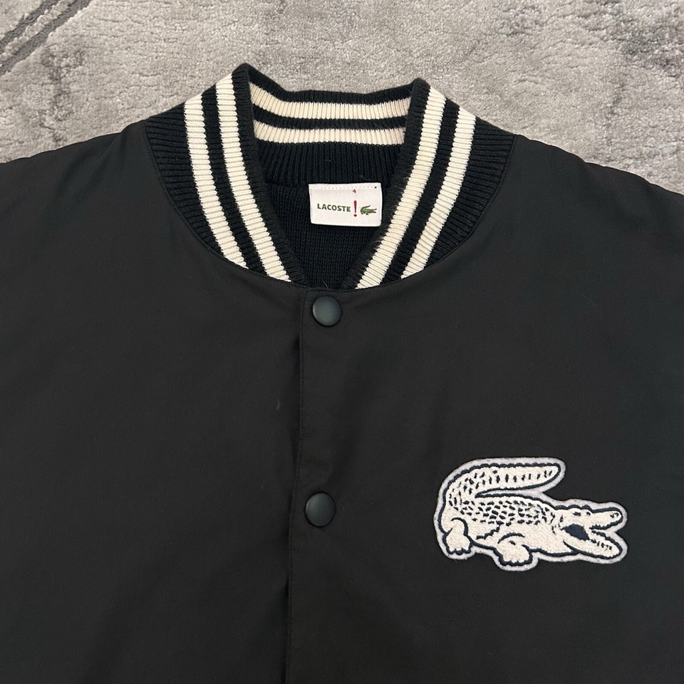 Lacoste Chenille Patch Logo Varsity Bomber Jacket MEDIUM (4) Mens