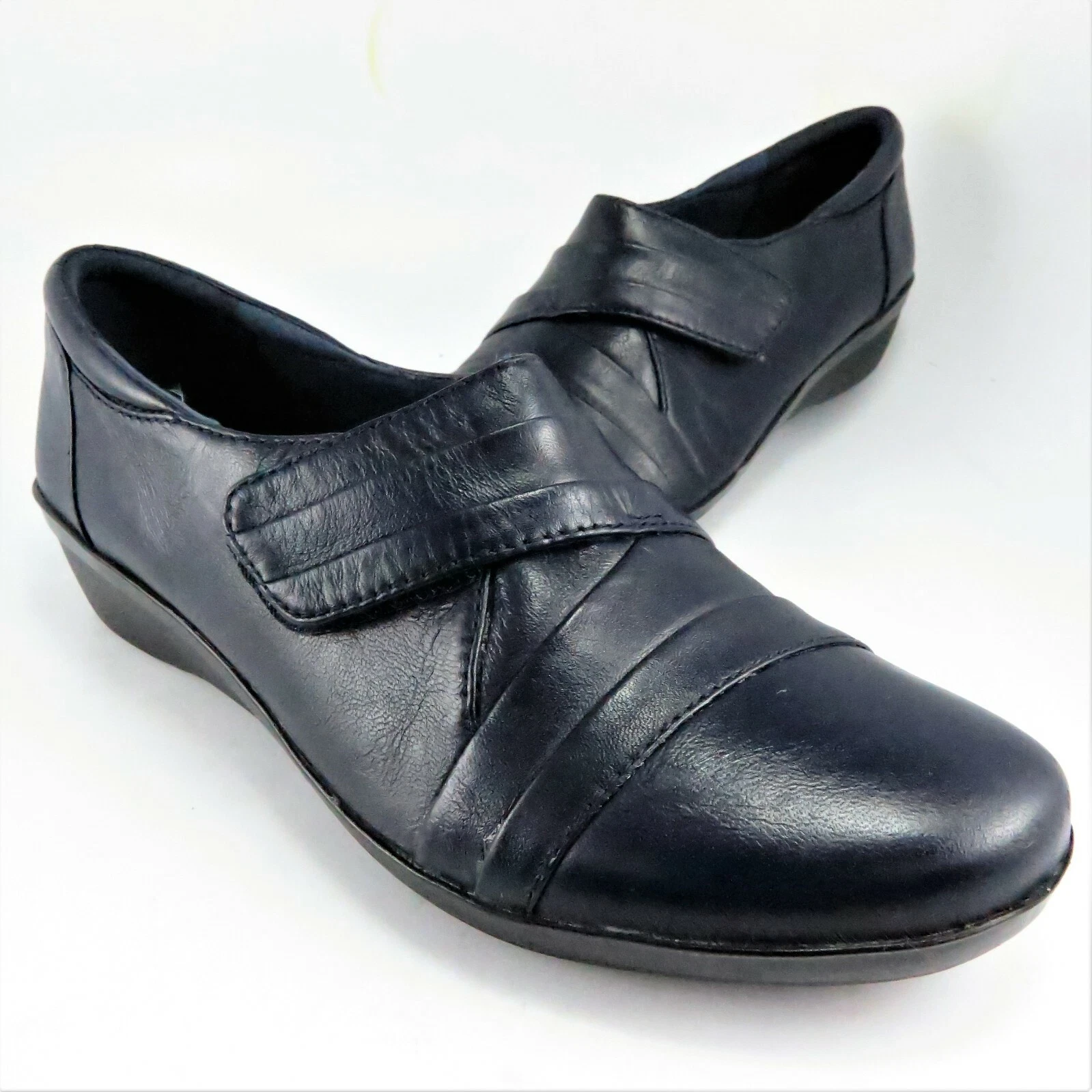 Mocassini Clarks EVERLAY Monk Strap da donna taglia 7 5 M ballerine slip on in pelle navy