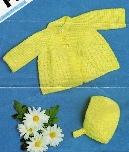 Strickanleitung Kopie 1718.   Baby Strickjacke & Mütze.  18-22" Brust.   DK