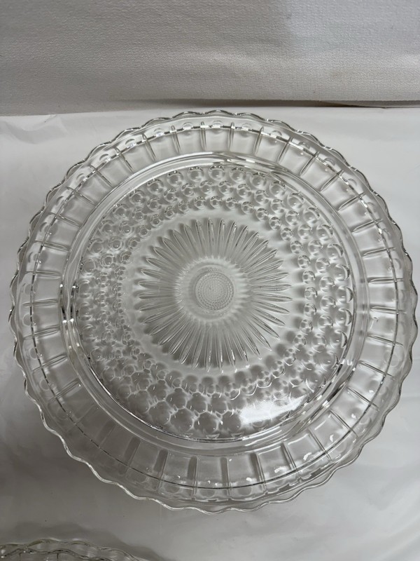Lovely Lot Of 3 FEDERAL Clear Glass 11.5"Cake Plate with 3 Feet Sunflower Bubble