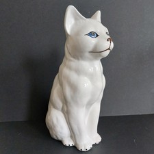 Vintage Ceramic Large White Cat Figure Ornament Statue Blue Eyes Home Decor