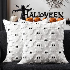 2 Pcs 18x18" Halloween Ghost Pillow Covers Plush Throw Cushion Cases Home Decor