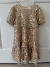 Girls Sequin Puff Sleeve Dress CAT  JACK Gold, Size Medium 7/8Y, NWOT