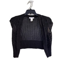 White House Black Market Silk Blend Black Sequin Shrug Bolero Size M