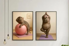 Funny Hippo Yoga Wall Art Set – 2 Printable Posters for Pilates Lovers