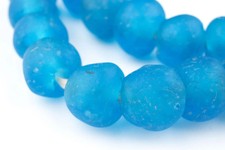 Light Sapphire Recycled Glass Beads 18mm Ghana African Sea Glass Blue Round