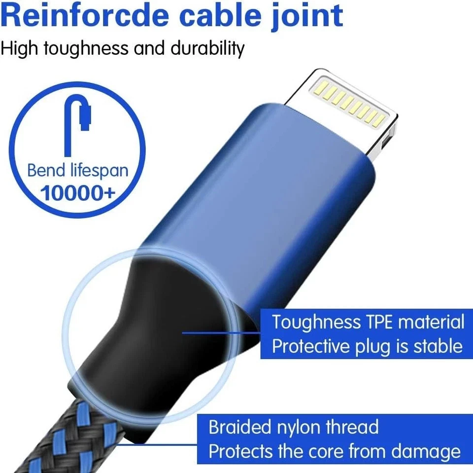 Paquete de 5 cables USB de carga rápida para cargador de iPhone con certificación MFi Foto 2 de 4