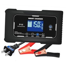 Car Battery Charger, 12V/24V 15 Amp Battery Charger for Lead Black-white
