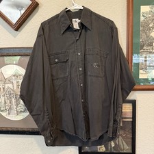 Vintage 90s RARE Calvin Klein Jeans Black Denim Shirt Long Sleeve Men's Medium