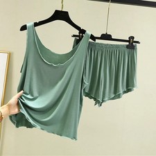 Casual Pyjama Pour Femme Summer Modal Tank Top Shorts Two-Piece Set Round Neck S