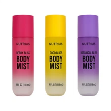 Nutrius Body Mist 3 Pack Set – Berry Bliss, Coco Bliss & Botanical Bliss – 4 fl