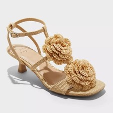 Women Esme Floral Crochet Kitten Heels Tan Size 8.5 A New Day New With Tags