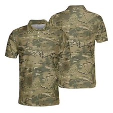 Woodland Green Brown Camo Golf Polo Shirt Mens Performance