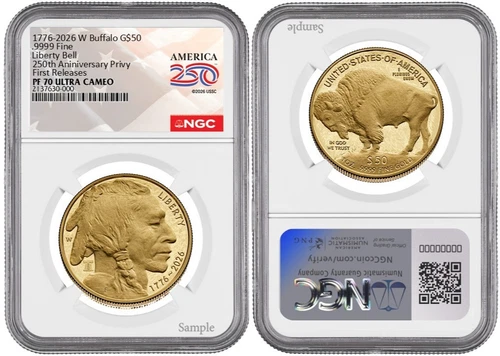 Presale 2026 W Gold Buffalo Bell Privy G$50 NGC PF70 UCameo First Releases #2830