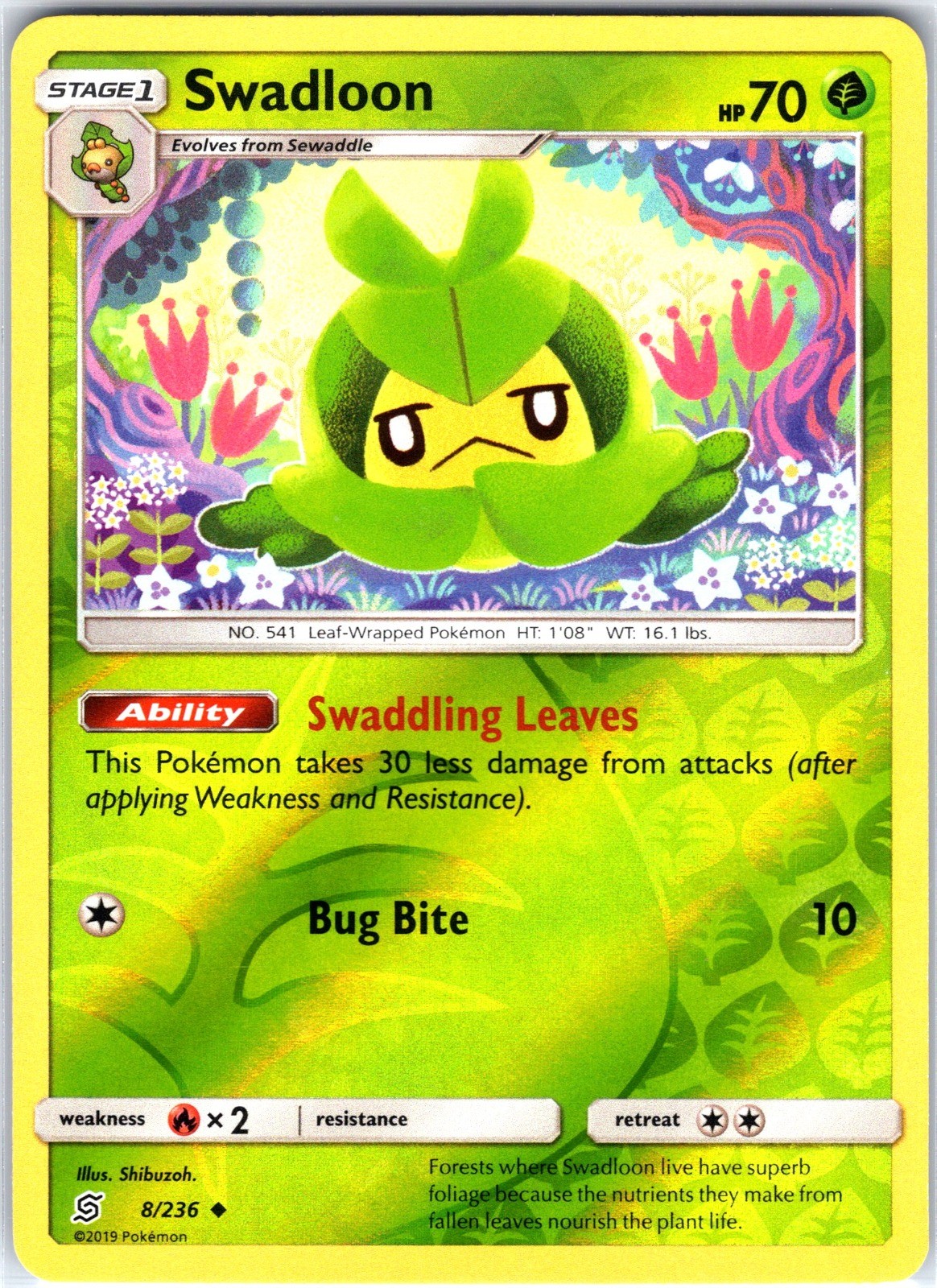 Swadloon 8/236 Uncommon Reverse Holo SM - Unified Minds Pokemon NM