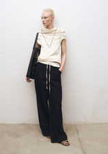 NWT MANGO MNG $150 BLACK CONTRAST DOUBLE WAIST WOOL BLEND PANTS SZ M