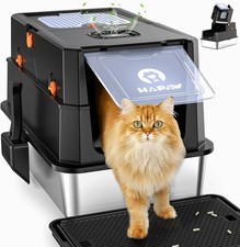 22.9" Extra Large Stainless Steel Litter Box with Lid, Scoop Pedal