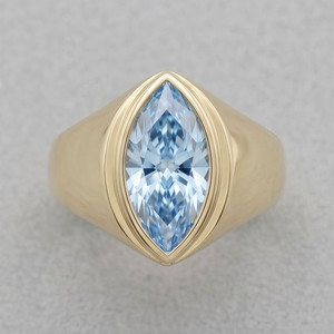 Authentic Men Marquise Cut Moissanite Ring 925 Sterling Silver 18K Gold Plated Matte Band