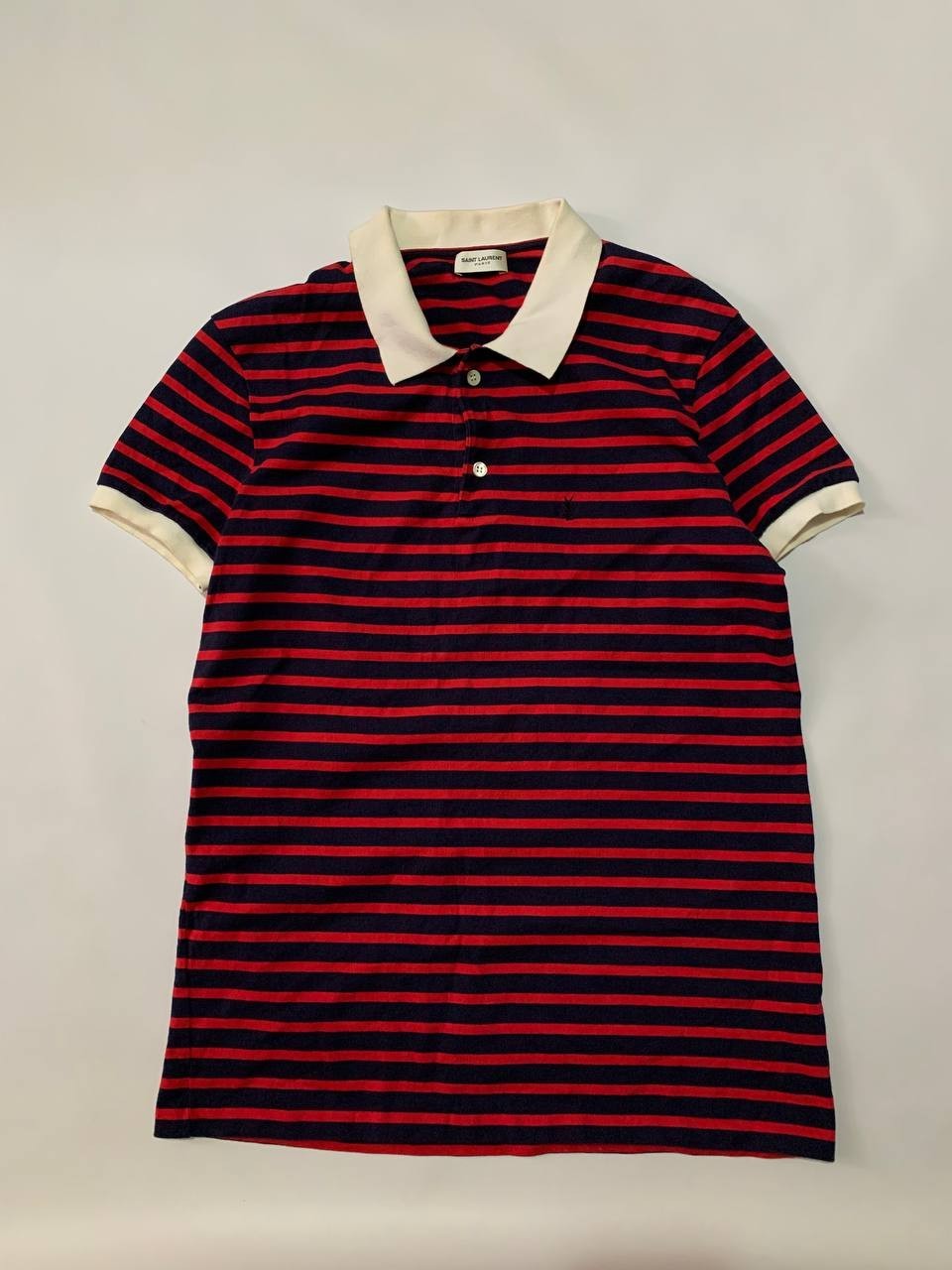 Polo uomo Saint Laurent Paris ss14 rossa e nera a righe ricamata taglia S