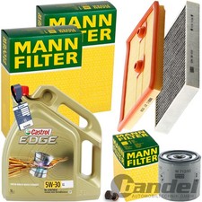 MANN INSPEKTIONSPAKET+5L CASTROL 5W30 MOTORÖL passend für VW POLO 6R 1.2+1.4 TSI